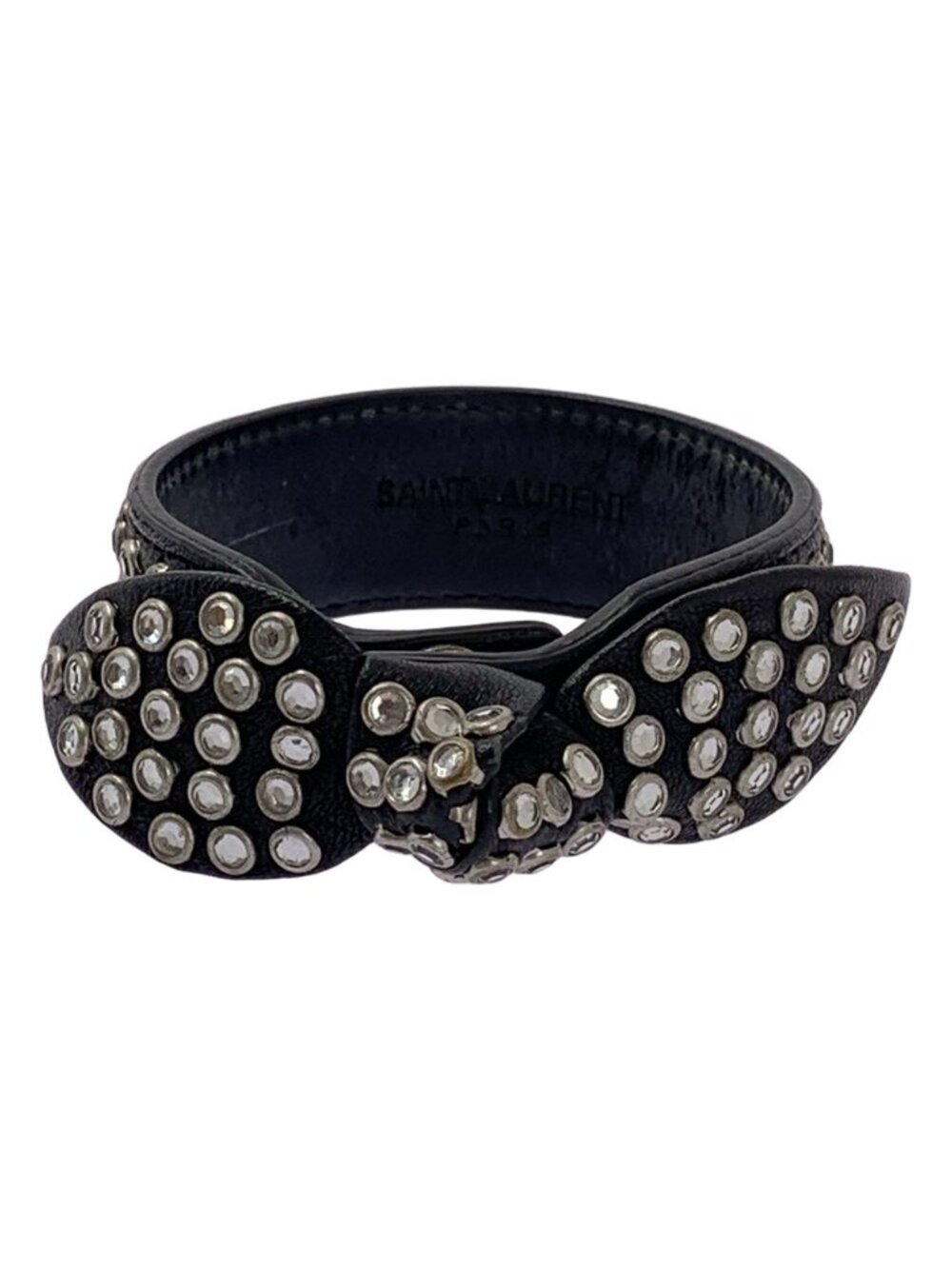 Saint Laurent Paris by Hedi Slimane Ribbon Studded Leather Bracelet Black Silver